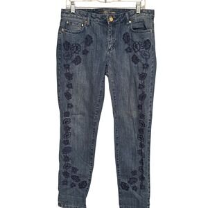 Michael Kors‎ Dillon Relaxed Embroidered Floral Jeans Denim Blue Women's